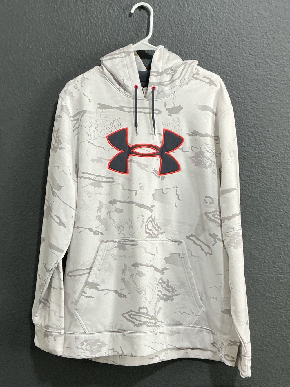 Under Armour White/Cream Camo Hoodie with Black & Red Logo